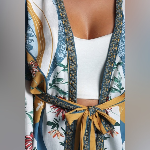 Jealous Tomato Womens Floral Kimono Coverup Bell Sleeve Tie Waist New - Picture 3 of 11